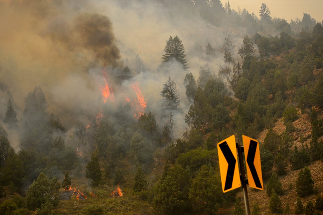 (Trent Nelson | The Salt Lake Tribune) The Coal Hollow Fire burns along Highway 6 in Utah County, Friday Aug. 10, 2018.
