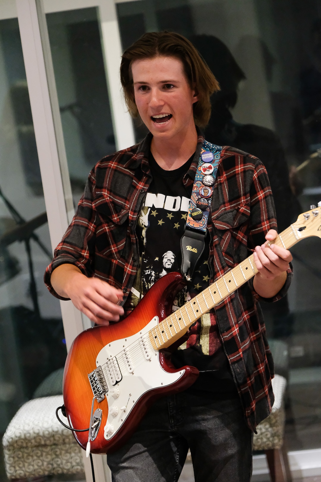 (Francisco Kjolseth  |  The Salt Lake Tribune)  Connor Bliss, 17, plays "Are You Gonna Be My Girl", by Jet as he joins other students in a jam session at MusicGarage.org, in Sugarhouse on Monday, May 20, 2019.