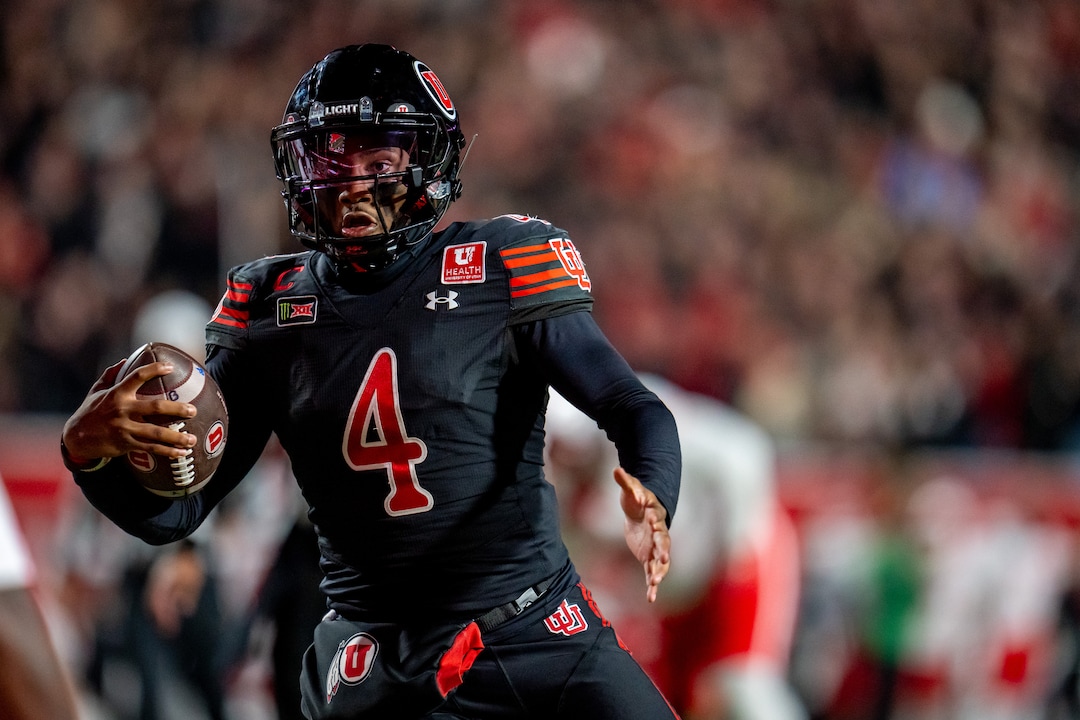(Trent Nelson  |  The Salt Lake Tribune) Utah Utes quarterback Devon Dampier (4) as Utah hosts Houston, NCAA football at Rice-Eccles Stadium in Salt Lake City on Saturday, Oct. 24, 2026.