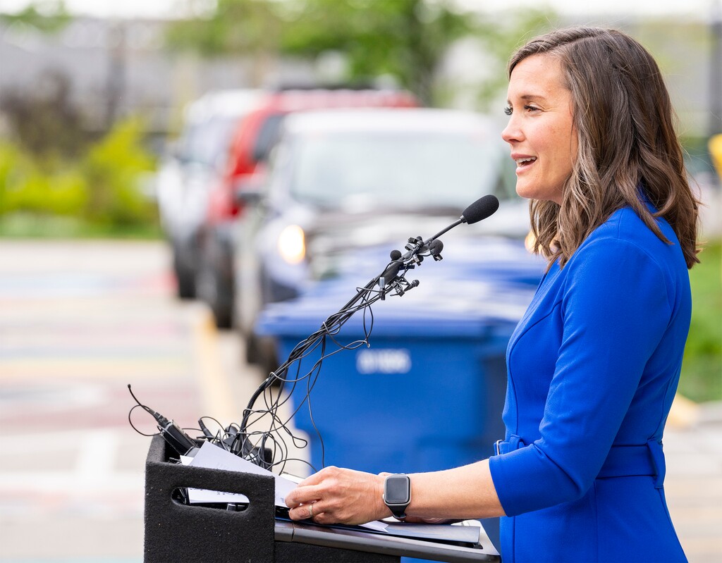 (Rick Egan | The Salt Lake Tribune) Mayor Erin Mendenhall speaks during a news conference in front of City Hall, on Thursday, May 5, 2022. Mendenhall has called for an ‘open, honest process’ as the Salt Lake City School Board investigates Superintendent Timothy Gadson, the district's first Black superintendent.