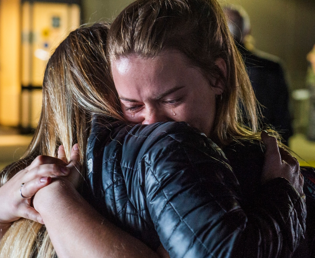 (Rick Egan  |  The Salt Lake Tribune)     Sister Halle Ross hugs her mother, Misty Ross, as she returns from her mission in the Philippines, at the Salt Lake City International Airport, Sunday, March 22, 2020.