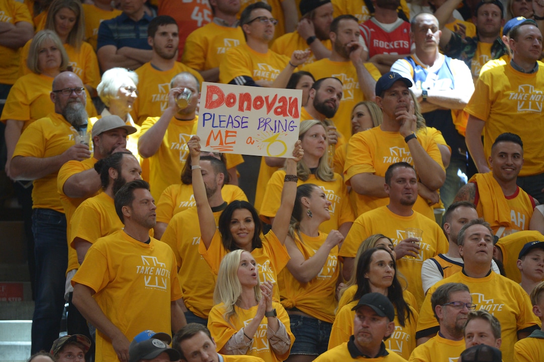 (Leah Hogsten  |  The Salt Lake Tribune)  as the Utah Jazz take on the Houston Rockets in Game 3 of an NBA basketball second-round playoff series Friday, May 4, 2018 in Salt Lake City.