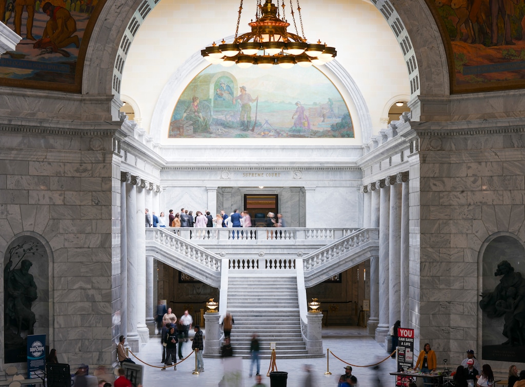 (Bethany Baker  |  The Salt Lake Tribune) People walk through the Utah Capitol in Salt Lake City on Thursday, Feb. 27, 2025.