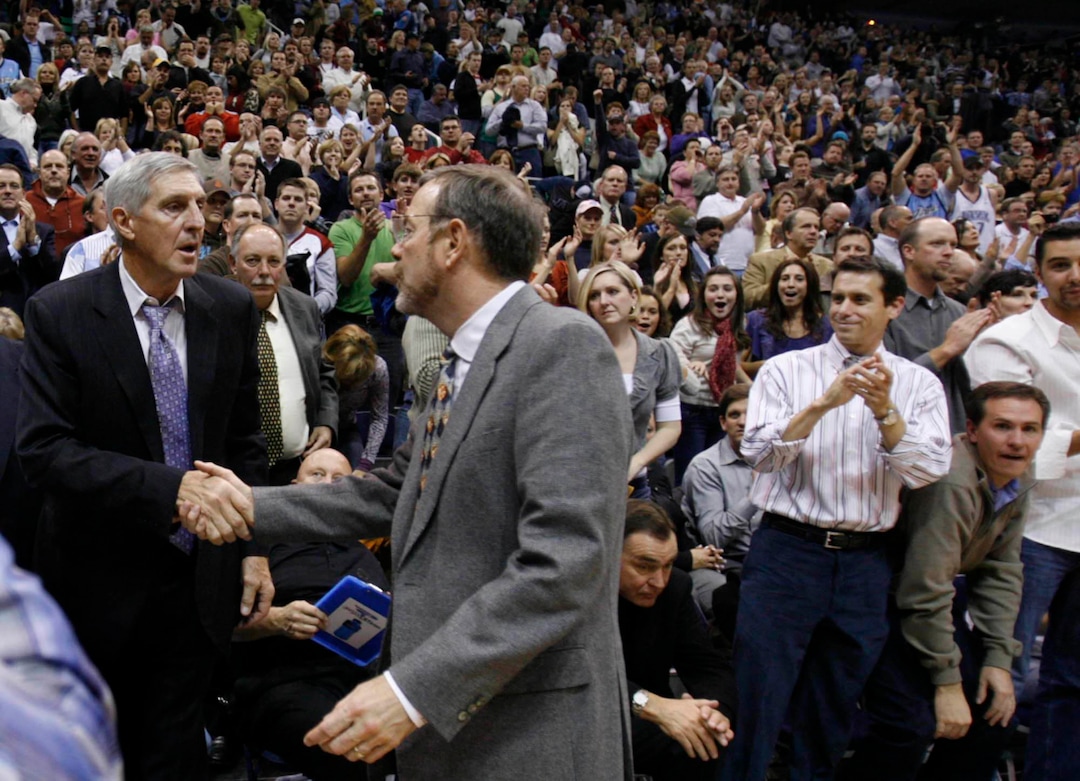 (Trent Nelson  |  The Salt Lake Tribune) Jerry Sloan shakes hands with Thunder coach P.J. Carlesimo after the Jazz beat them to give Sloan his 1000th win with the team on Nov. 7, 2007.