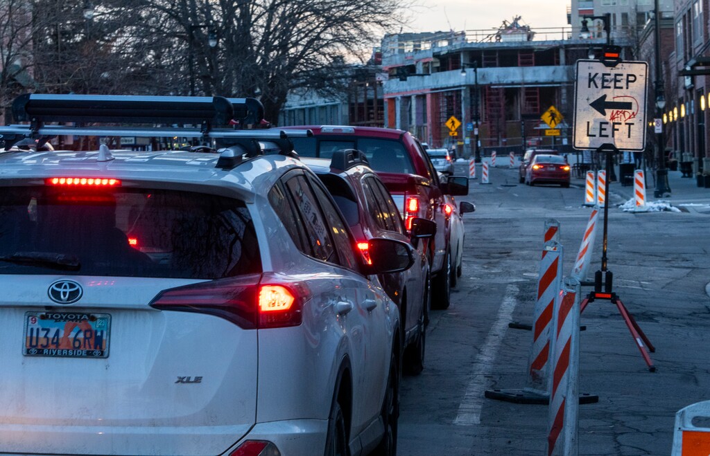 (Rick Egan | The Salt Lake Tribune) Sugar House construction is photographed on Wednesday, Feb. 15, 2023. People can enter to win prizes by supporting Sugar House businesses as part of a new campaign by the Sugar House Chamber and Community Alliance.