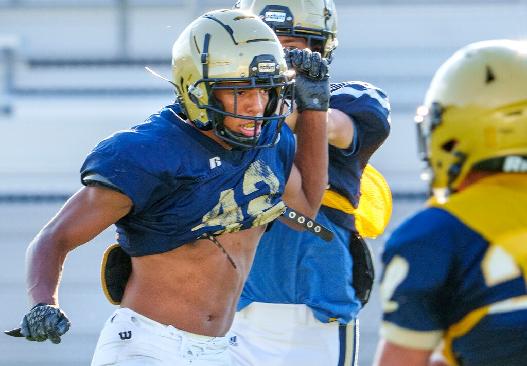 (Leah Hogsten | The Salt Lake Tribune)  Skyline High School wide receiver Miles Hall during football practice, Thursday, Aug. 18, 2022.  