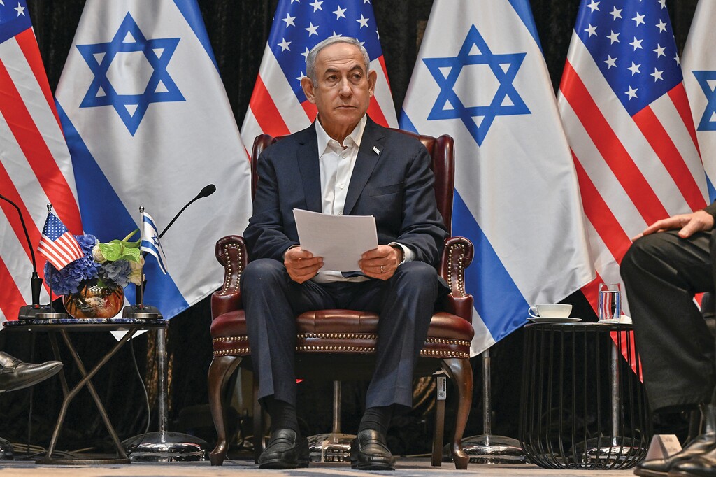 FILE — Prime Minister Benjamin Netanyahu during a meeting in Israel with President Joe Biden about the war with Hamas in the Gaza Strip, Oct. 18, 2023. (Kenny Holston/The New York Times)