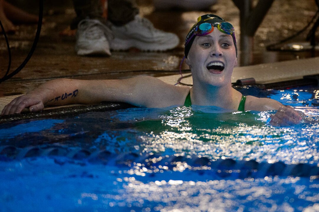 (Trent Nelson | The Salt Lake Tribune)  Kearns High School's Keely Christenot wins the Women 200 Yard Freestyle at the high school swimming 6A State Championships in Bountiful, Thursday February 8, 2018.