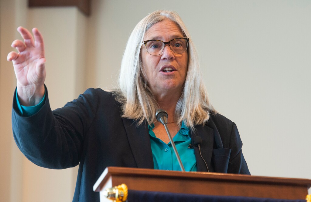 (Rick Egan  |  The Salt Lake Tribune)     Susan Gordon, Principal Deputy Director of National Intelligence, gives the keynote speech during the annual Security Summit at the Joseph Smith Memorial Building, Friday, Aug. 2, 2019.