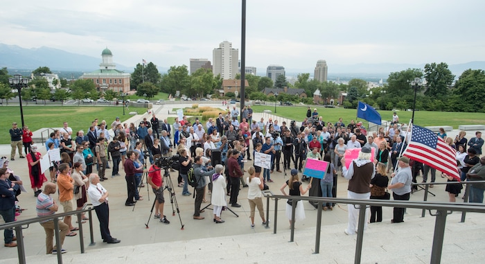 (Rick Egan  |  The Salt Lake Tribune) Mia Love speaks at the "One Utah" Rally for Unity at the State Capitol, Monday, August 14, 2017.


