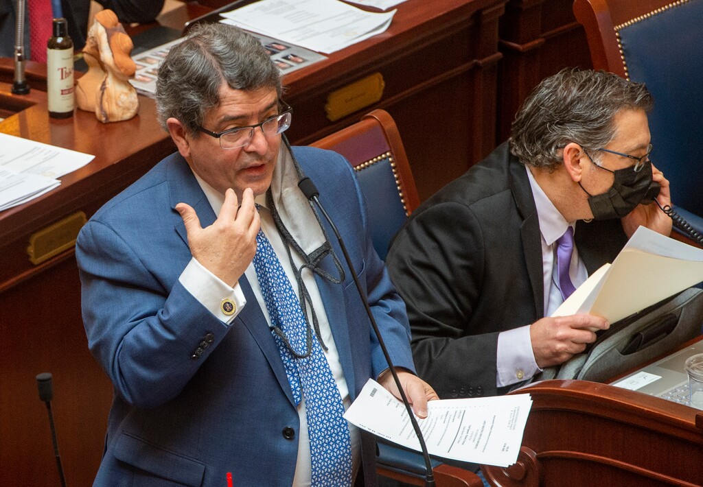 (Rick Egan | The Salt Lake Tribune)  Sen. John Johnson, R-Ogden, comments on a bill in the Senate, on Friday, Feb. 26, 2021.