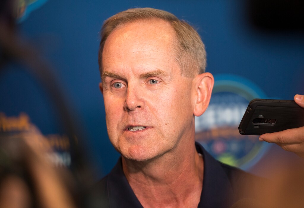 (Rick Egan  |  The Salt Lake Tribune) Tom Holmoe, Athletic Director, Brigham Young University, talks about the new menÕs college basketball showcase featuring BYU, Utah, USU, and Weber State, at Vivint Smart Home Arena, Thursday, July 21, 2016.