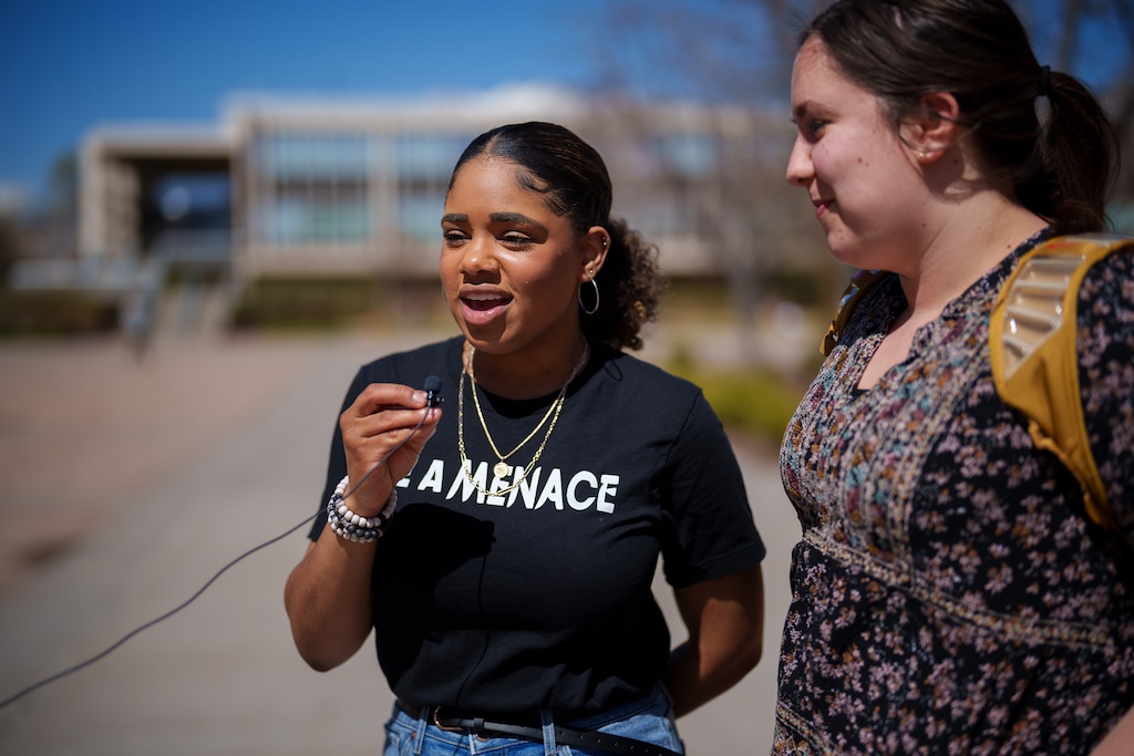(Trent Nelson  |  The Salt Lake Tribune) Rachel Weaver, of the Black Menaces, filming a TikTok video at BYU in Provo on Friday, April 8, 2022.