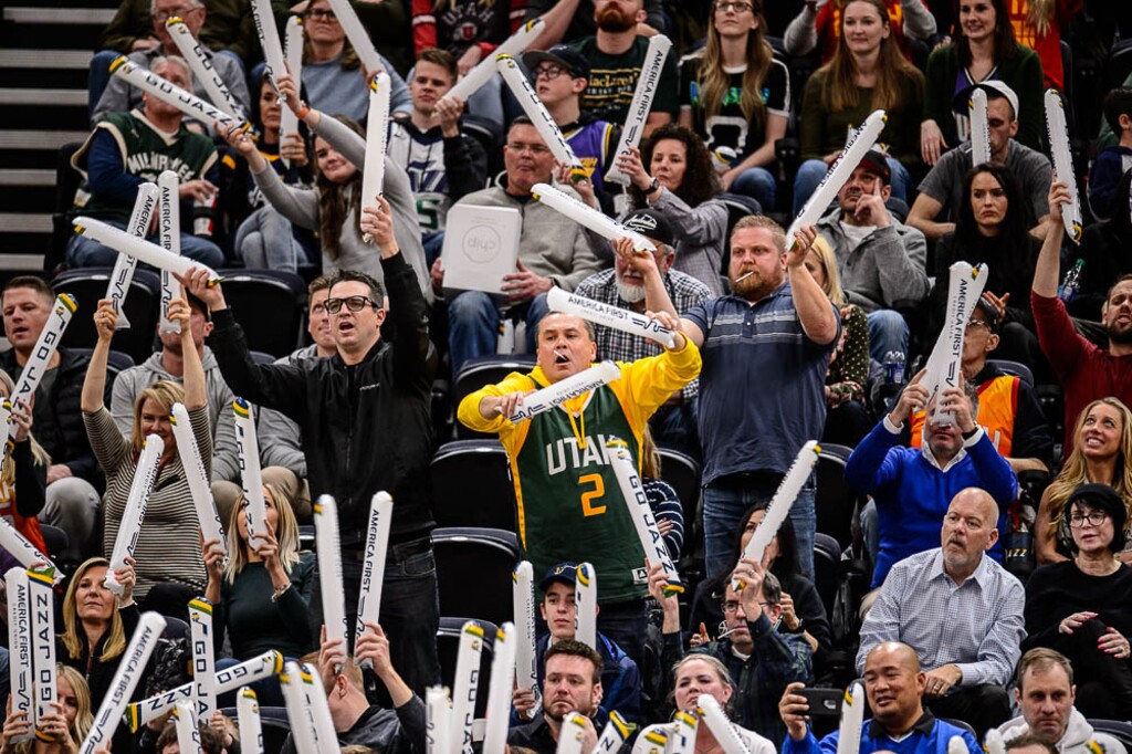 (Trent Nelson | The Salt Lake Tribune)  Jazz fans as the Utah Jazz host the Milwaukee Bucks, NBA basketball in Salt Lake City on Saturday March 2, 2019.