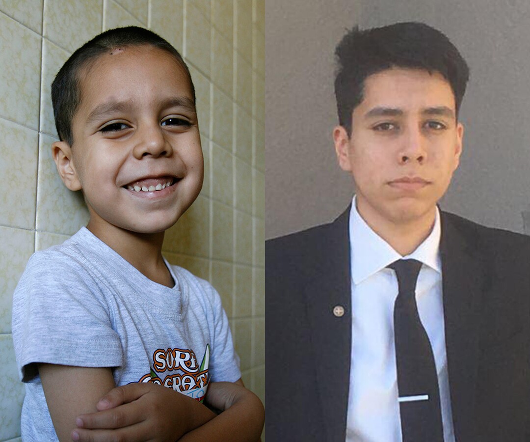 Anthoni Bustamante as a first grader at Orchard Elementary School in West Valley in 2007 and today.
