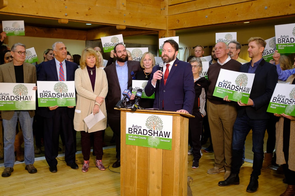 (Trent Nelson | The Salt Lake Tribune)  County Councilman Arlyn Bradshaw announces his campaign for Salt Lake County Mayor at a news conference at Wheeler Historic Farm in Salt Lake City on Monday Dec. 10, 2018.