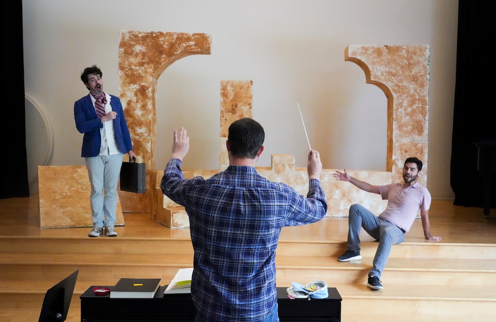 (Bethany Baker  |  The Salt Lake Tribune) Co-founder and artistic director Benjamin Beckman works with performers as Park City Opera prepares for its first full-scale show, Thursday, Aug. 14, 2025.