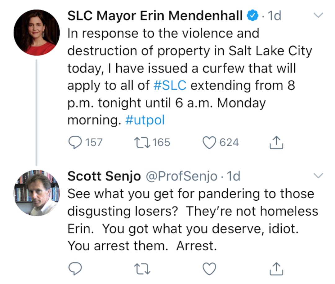 (Screenshot) A tweet from the account @ProjSenjo, linked to a Weber State professor.