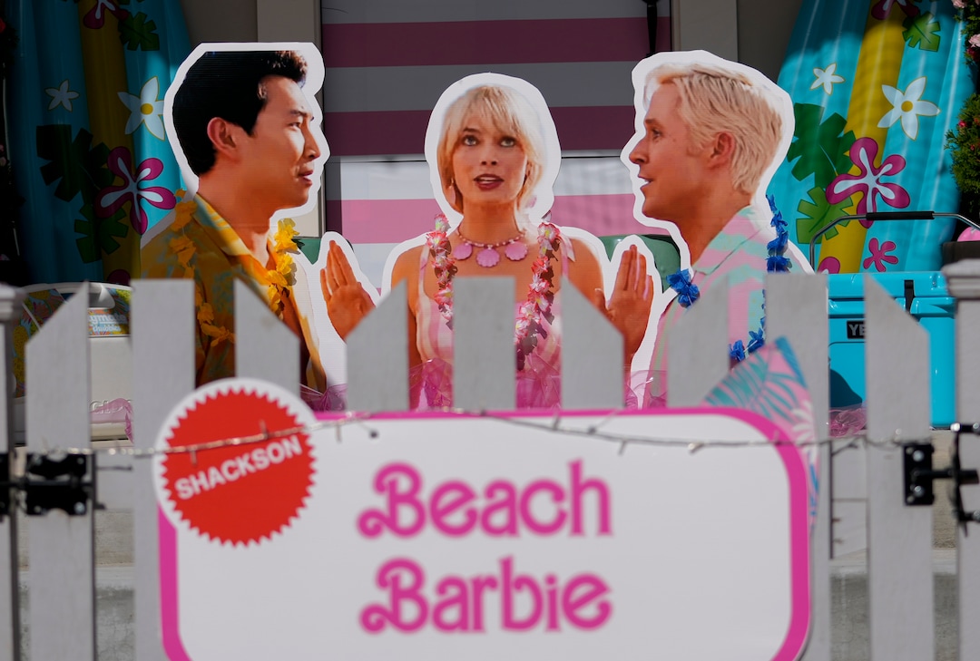(Bethany Baker  |  The Salt Lake Tribune) A cutout of a scene from the movie “Barbie” stands in the front yard of a home in a section of Daybreak that has collectively created a Barbieland-themed community for Halloween on Wednesday, Oct. 11, 2023.