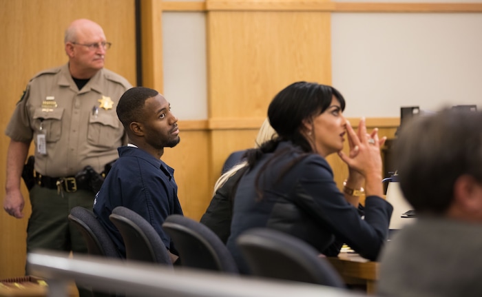 Torrey Green's appears in the 1st District Court on Friday Ñ the last day of a three-day preliminary hearing. Judge Brian Cannell rules to hear closing arguments on Wednesday, April 19. Green is charged with six counts of rape, one count of aggravated kidnapping, three counts of forcible sex abuse and two counts of object rape. (Matt Halton/Utah Statesman)