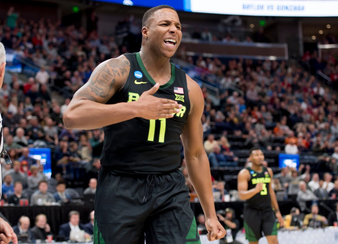 (Leah Hogsten  | The Salt Lake Tribune)  Baylor Bears guard Mark Vital (11) celebrates a basket as Baylor faces Gonzaga in the second round of the NCAA tournament in Salt Lake City on Saturday, March 23, 2019.
