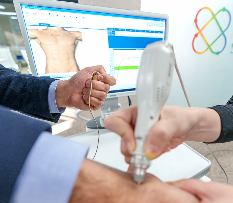 (Leah Hogsten | The Salt Lake Tribune) Ioniq Sciences and researchers at the University of Utah have created a non-invasive, pain-free screening device that has been shown in a small study to help identify cancer in the body. It could be used with mammograms to help find breast cancer earlier.