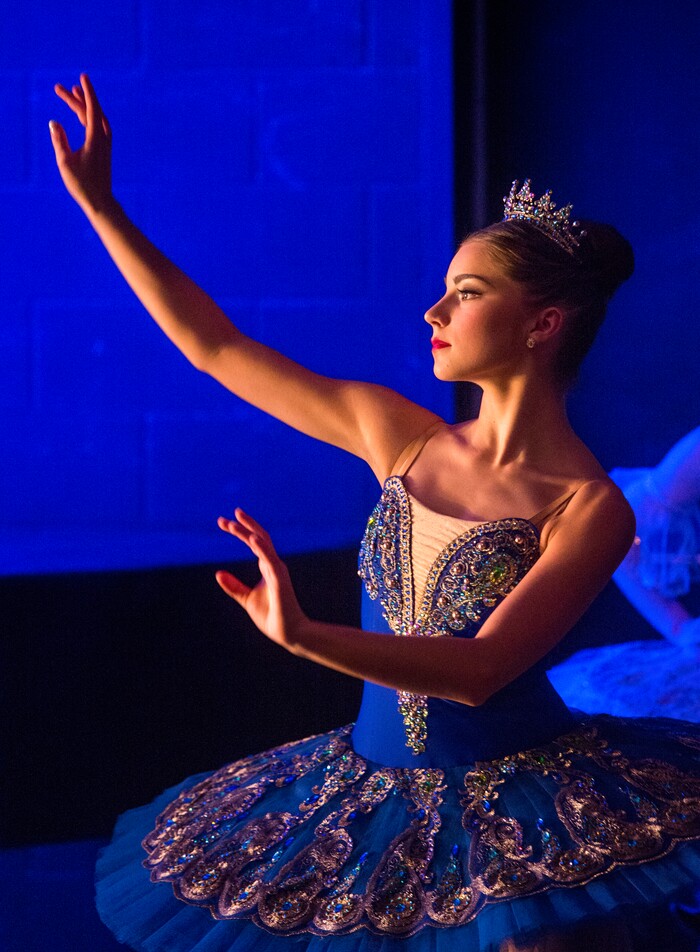 (Rick Egan  |  The Salt Lake Tribune)   Sophie Vance, 16, practices backstage before her performance, at the 2018 Youth America Grand Prix Regional Semi-Finals at the University of Utah Marriott Center for Dance, Saturday, Feb. 17, 2018.