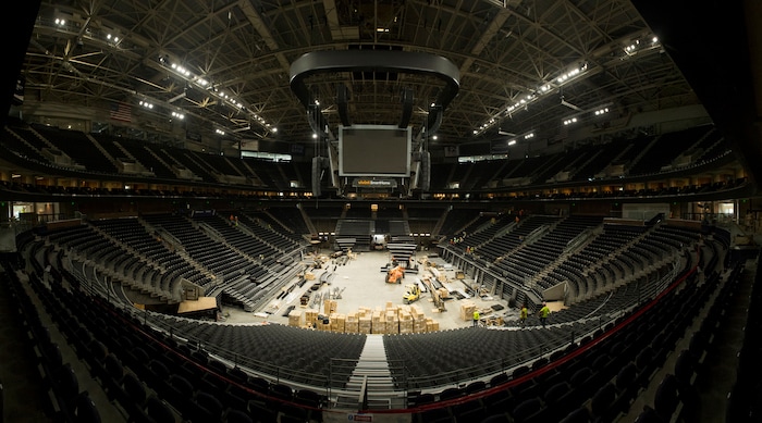 (Rick Egan  |  The Salt Lake Tribune)  A nine-picture composite of the main level of the Vivint Smart Home Arena. It should be finished in one more week. Friday, September 15, 2017.


