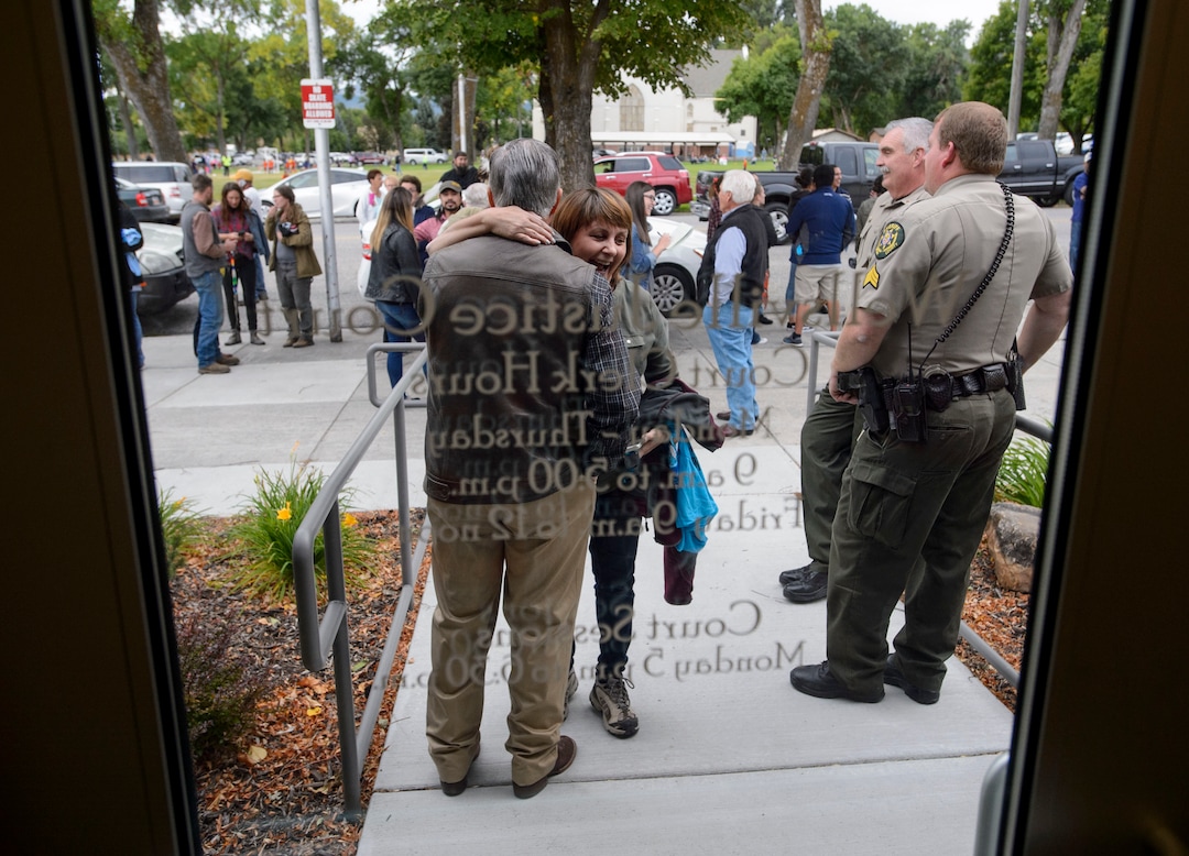 (Steve Griffin  |  The Salt Lake Tribune) Wellsville  Mayor Thomas Bailey greets citizens as they arrive for the Wellsville City Council meeting Wednesday night at the Wellsville City Hall in Wellsville, Utah Wednesday September 20, 2017. The mayor and the city council created a committee to decide the future of the Sham Battle where white residents paint their bodies red, put on war paint, and whoop and fire guns, attacking the humble settlers before being driven off by the cavalry troops. 