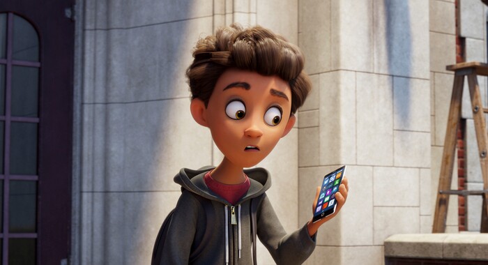 This image released by Sony Pictures shows Alex, voiced by Jake T. Austin, in Columbia Pictures and Sony Pictures Animation's "The Emoji Movie." (Sony Pictures Animation via AP)