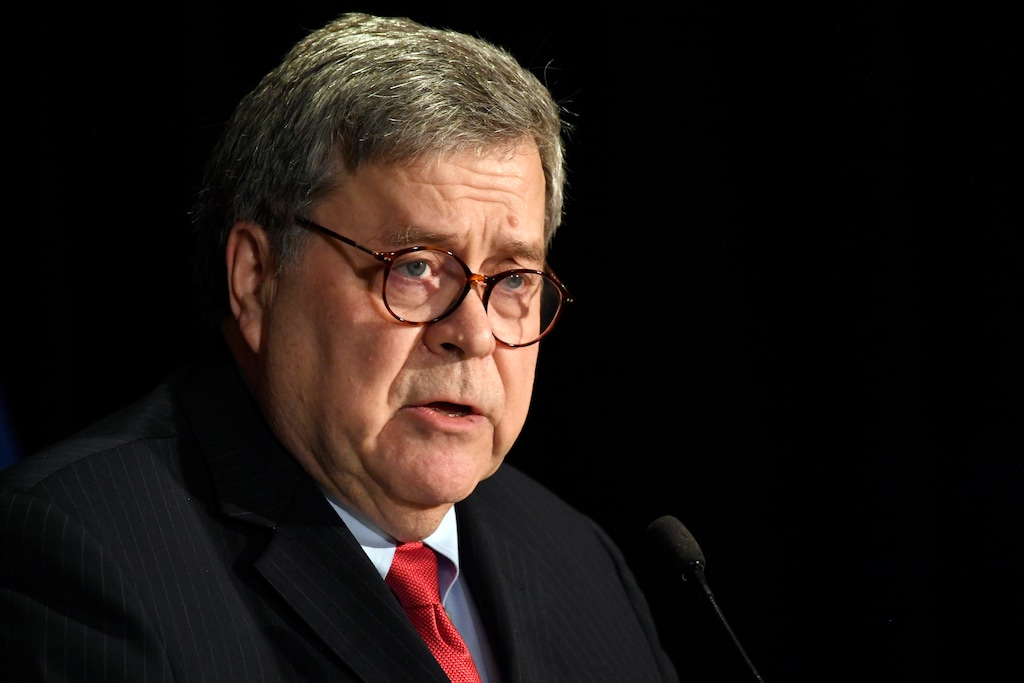 (Susan Walsh | AP) Attorney General William Barr speaks at the National Sheriffs' Association Winter Legislative and Technology Conference in Washington, Monday, Feb. 10, 2020.