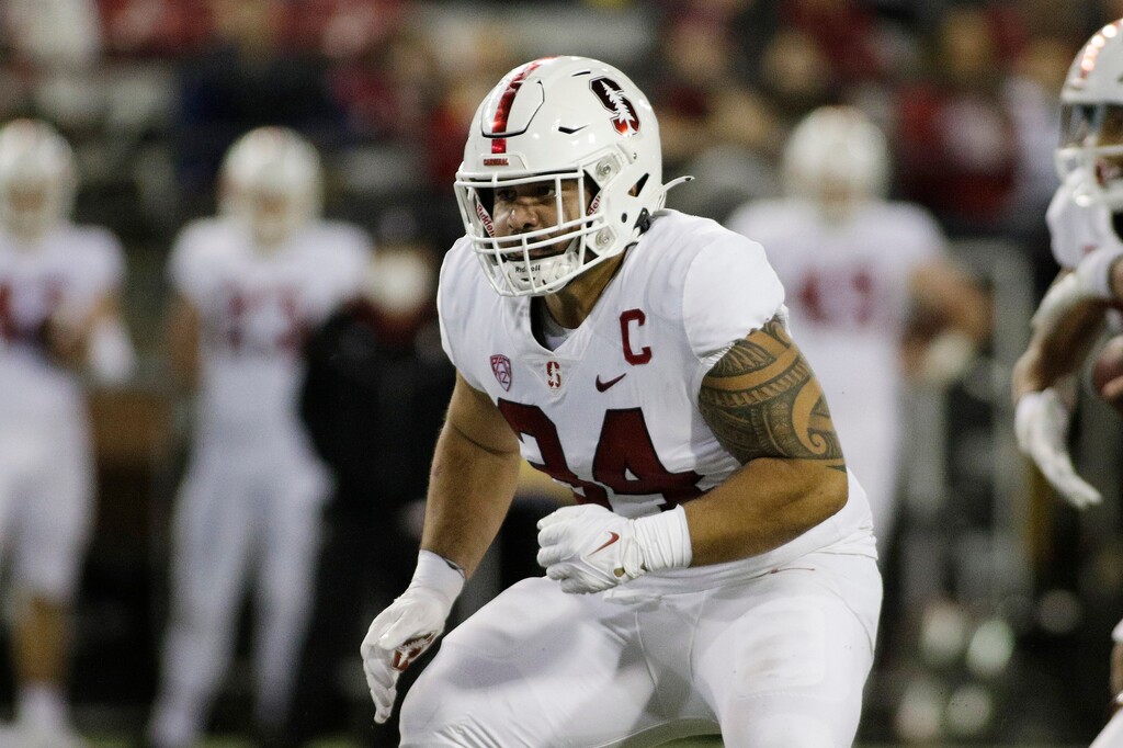 (Young Kwak | AP Photo) Fullback Houston Heimuli prepares to block during the second half of an NCAA college football game against Washington State, Oct. 16, 2021, in Pullman, Wash. Heimuli has transferred from Stanford to BYU to join the Cougars' roster.