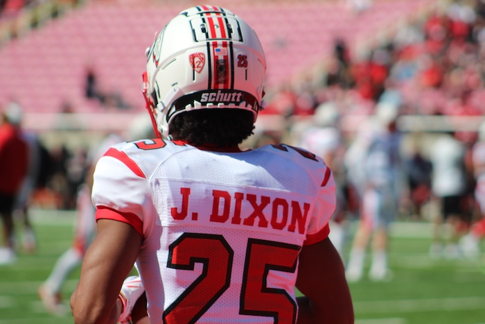(Christopher Kamrani | The Salt Lake Tribune) Utah wide receiver Jaylen Dixon warms up prior to Utah's Red-White game Saturday afternoon at Rice-Eccles Stadium.