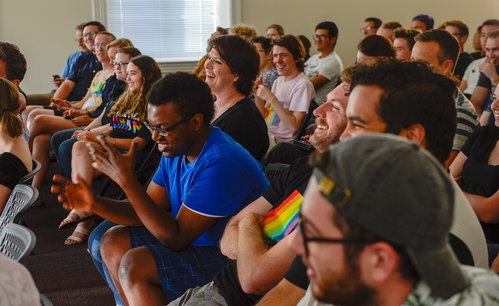 (Leah Hogsten | The Salt Lake Tribune) In this June 28, 2018 photo, LGBT students at Brigham Young University meet at the Provo City Library to discuss the topic of same-gender attraction. USGA is an organization for LGBT Brigham Young University students and their allies to discuss issues relating to homosexuality and the LDS Church.