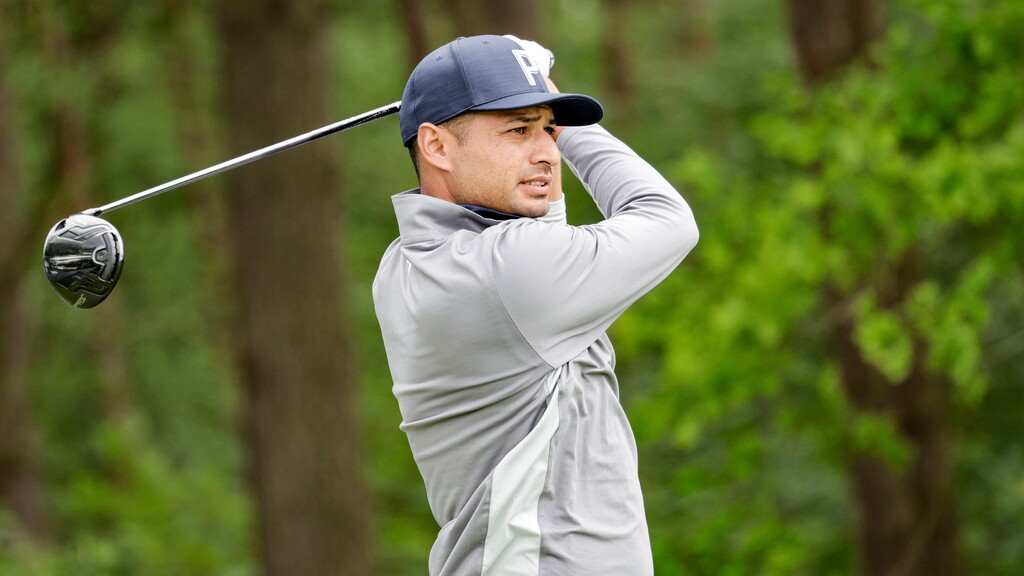 American golfer Julian Suri, shown during a 2022 European Tour event in Hamburg, Germany, won the Korn Ferry Tour's Utah Championship on Sunday at Ogden Country Club. (AP Photo/Axel Heimken)