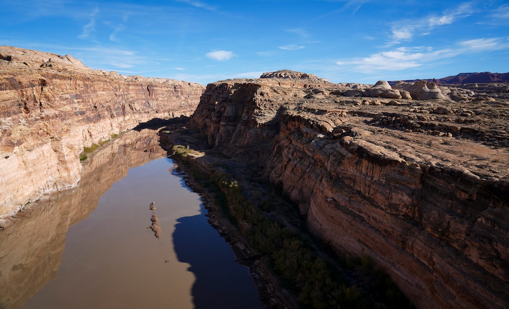 (Bethany Baker  |  The Salt Lake Tribune) The Colorado River near the Hite Overlook near Bullfrog on Wednesday, Dec. 18, 2024.