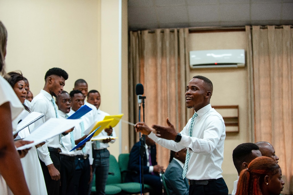 (The Church of Jesus Christ of Latter-day Saints) A choir sings at a regional stake conference in Kinshasa, Democratic Republic of Congo, on Feb. 11, 2024. Local leaders are encouraged to begin incorporating nine new hymns into their worship services.