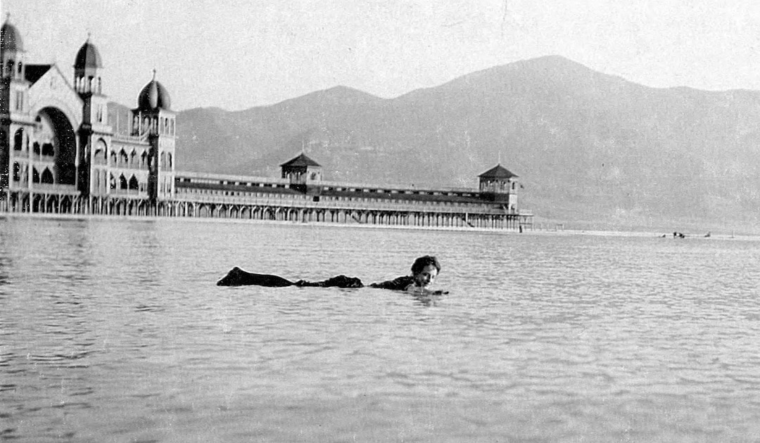 (Utah State Historical Society) A seemingly lone bather at Saltair I poses for a picture in this undated photograph. 