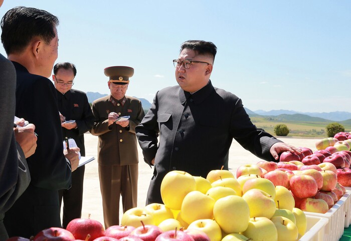 In this undated photo distributed on Thursday, Sept. 21, 2017, by the North Korean government, North Korean leader Kim Jong Un, right, visits a fruit farm in Kwail County, South Hwanghae Province, North Korea. Kim, in an extraordinary and direct rebuke, called U.S. President Donald Trump "deranged" and said he will "pay dearly" for his threats, a possible indication of more powerful weapons tests on the horizon. Independent journalists were not given access to cover the event depicted in this image distributed by the Korean Central News Agency via Korea News Service. The content of this image is as provided and cannot be independently verified. (Korean Central News Agency/Korea News Service via AP)