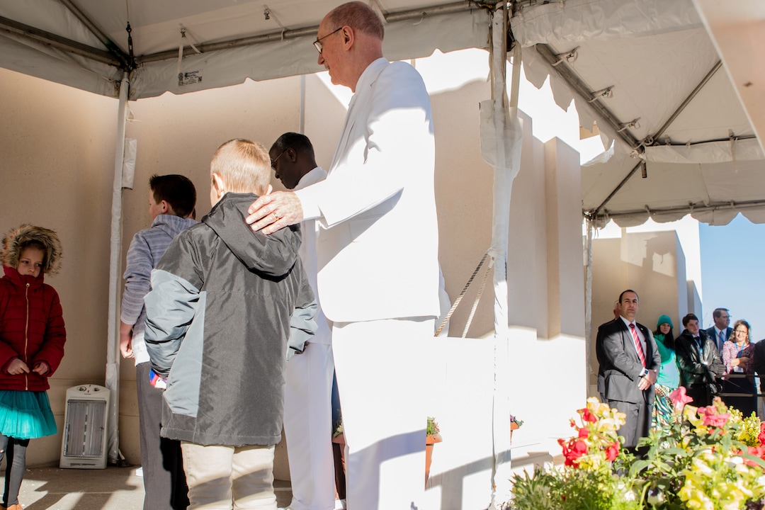 (Courtesy of the LDS Church) President Henry B. Eyring, first counselor in the First Presidency of the Church conducted the symbolic cornerstone ceremony and invited children and adults to place mortar around the cornerstone of the Cedar City Utah Temple December 10, 2017.