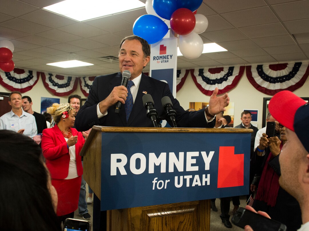 (Rick Egan  |  The Salt Lake Tribune)   Gov. Gary Herbert gives a speech at the Romney headquarters in Orem, on election night, Tuesday, Nov. 6, 2018.