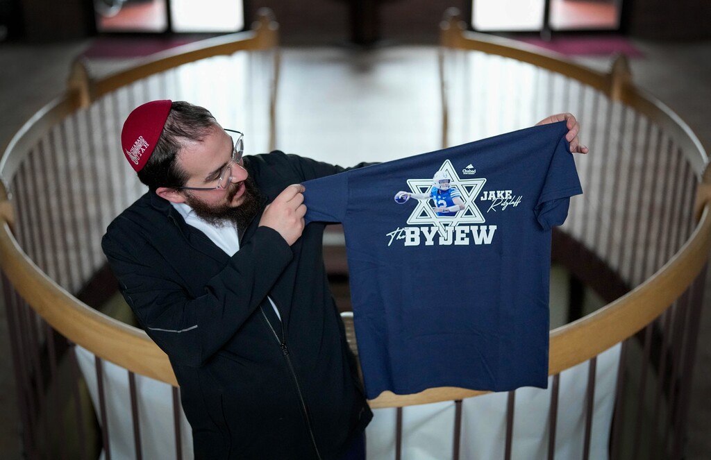 (Francisco Kjolseth  | The Salt Lake Tribune) Despite being a Utah fan, Rabbi Avremi Zippel finds himself rooting for BYU quarterback Jake Retzlaff, the first BYU Jewish starting quarterback in program history, Tuesday, Oct. 29, 2024.