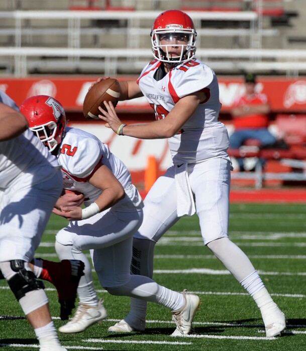 Steve Griffin / The Salt Lake Tribune


American Fork quarterback Bronson Barron looks for a receiver during the Class 5A state semifinals last season.