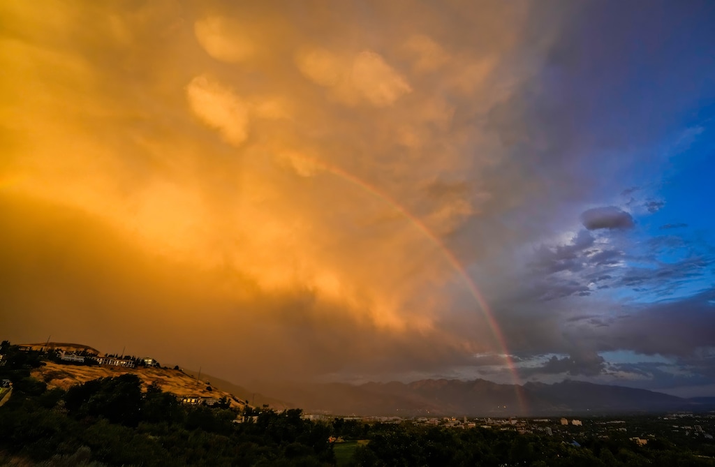 (Francisco Kjolseth | The Salt Lake Tribune) A monsoon storm brought a burst of rain to the Salt Lake Valley on Wednesday, July 29, 2026. Weather forecasters predict more rain along the Wasatch Front this week.