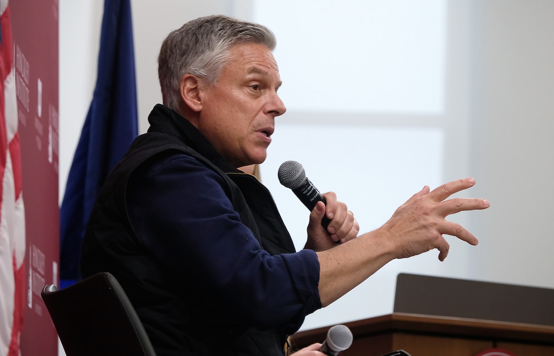 (Francisco Kjolseth  |  The Salt Lake Tribune)  Former Utah Governor and Ambassador Jon Huntsman speaks at the Hinckley Institute of Politics on the University of Utah campus on Thursday, Dec. 5, 2019, to discuss his long career in public service spanning from Utah’s Governor’s Mansion to Chinese and Russian ambassadorships and examine the increasing significance Utah plays in our globalized world.