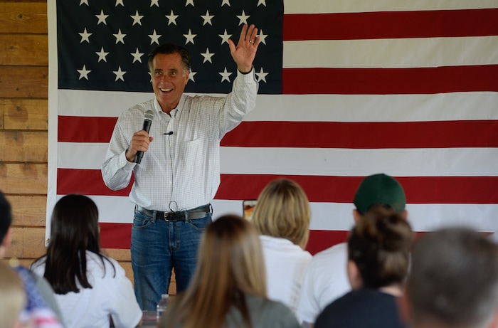 (Francisco Kjolseth | The Salt Lake Tribune) The Romney campaign hosts Mondays With Mitt at Veterans Memorial Park in West Jordan on Monday, June 18, 2018, as Senate candidate Mitt Romney visits with supporters and takes a few questions from the dozens gathered at the park.