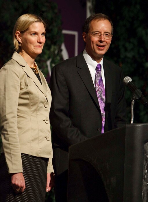 Leah Hogsten | The Salt Lake Tribune
Charles A. "Chuck" Wight, with wife Victoria Rasmussen, was named as Weber State University's 12th president Monday by the Utah Board of Regents, Tuesday October 9, 2012. Wight has been serving as the University of Utah's associate vice president and dean of the graduate school. Wight replaces Ann Millner, who served as president for 10 years.