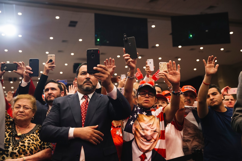(Eric Thayer | The New York Times) Worshippers at King Jesus ministry during a speech by President Donald Trump in Miami on Friday, Jan. 3, 2020. The IRS recently said that churches could endorse candidates from the pulpit — the latest in a string of triumphs for conservative Christian groups leveraging their alliance with Donald Trump to redraw boundaries between church and state.