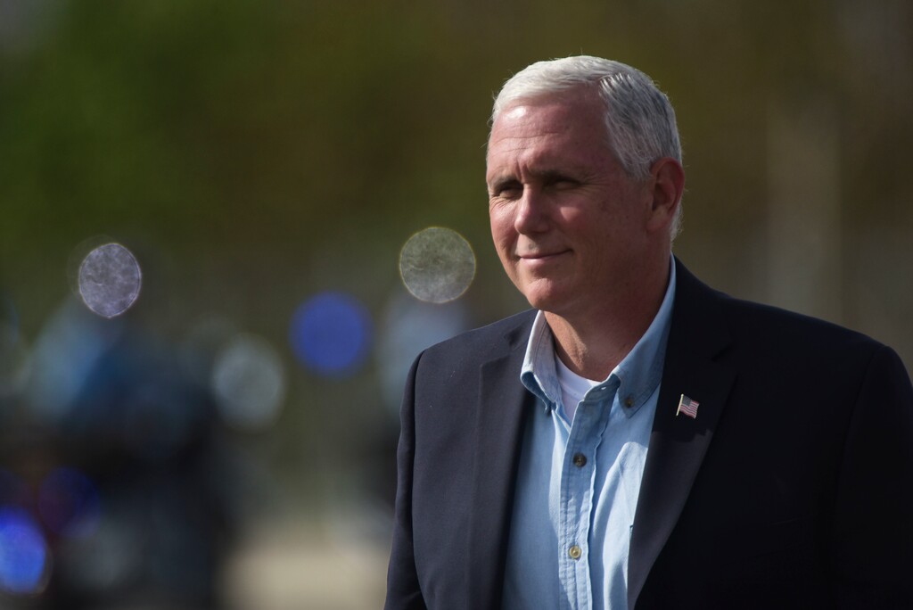 U.S. Vice President Mike Pence arrives at the Muniz National Guard Air Base, in San Juan, Puerto Rico, Friday, Oct. 6, 2017. (AP Photo/Carlos Giusti)