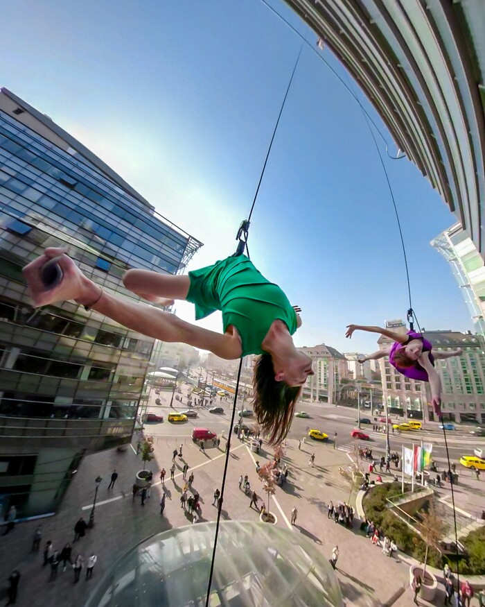 (Photo courtesy of BANDALOOP) Oakland, Calif.-based “vertical dance” company BANDALOOP will be appearing at the Utah Arts Festival June 21-24, and will perform twice daily (5:30 and 7 p.m.) on the six-story library glass wall above the reflecting pool.